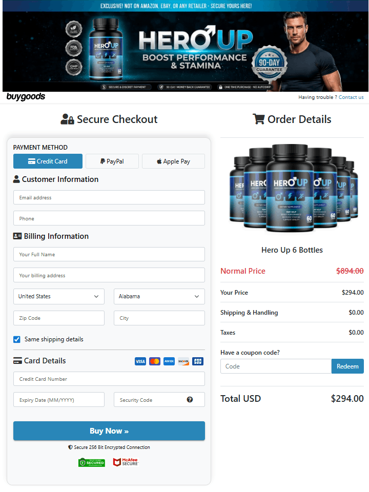 HeroUp order page
